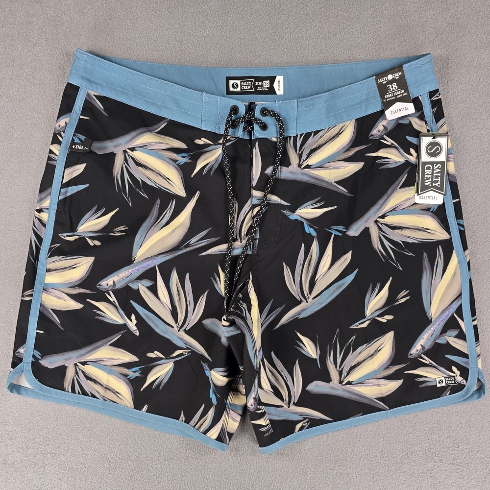 New Salty Crew Breaker Boardshort Mens Size 38 Black Blue Pockets Fishing‎ Beach